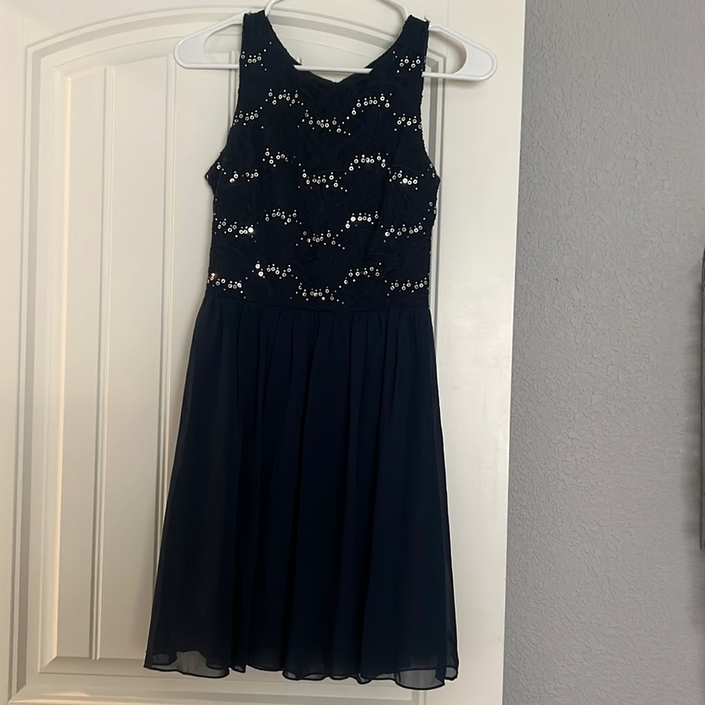 Speechless Juniors Dress Navy Blue Fit Flare Sequin Lace Dance Dress